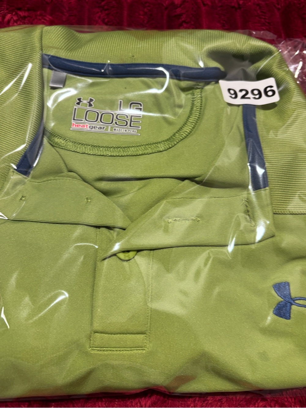 Under Armour Green Large SunmerPolo Shirt Heat Gear Loose with Blue Logo 50 x 29 - Picture 10 of 10